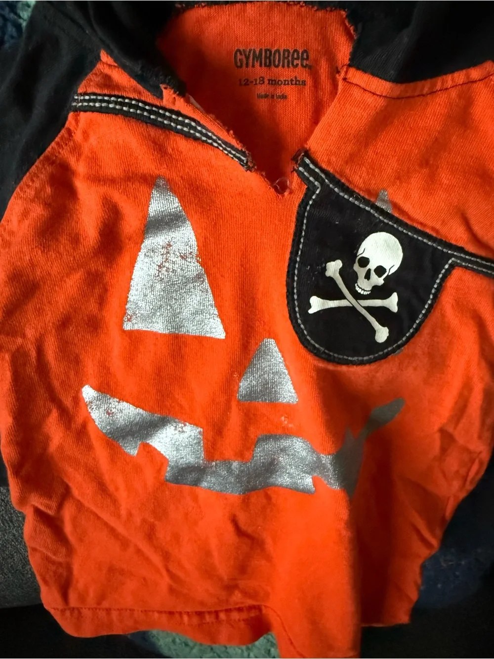 Pumpkin pirate Orange & Black Halloween Hoodie Top with Skull Patch baby hoody